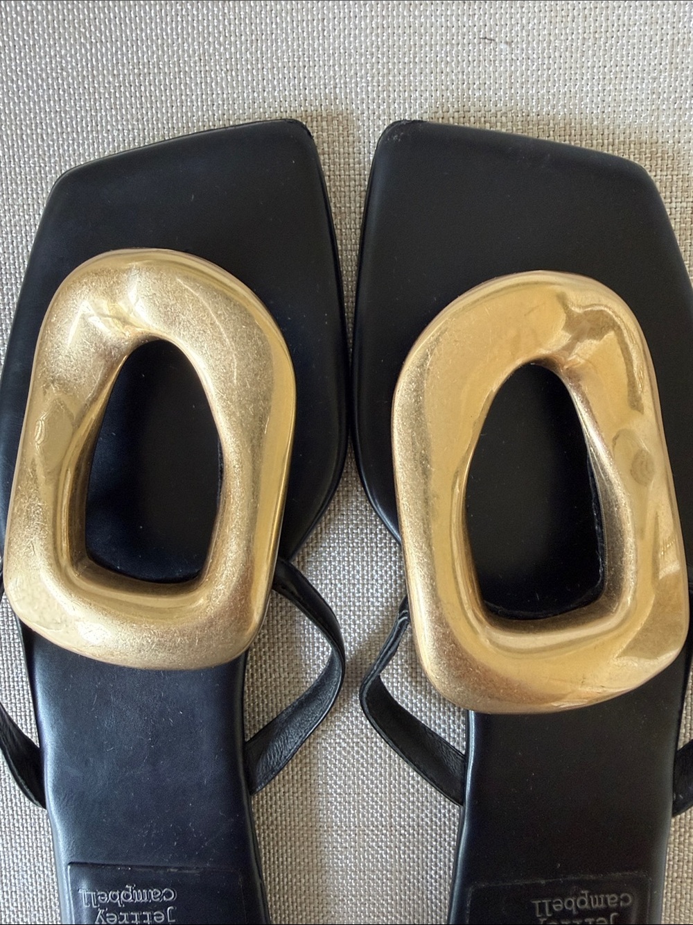 Jeffrey Campbell Black Sandals with Oversized Gold Sculpted Buckles - Picture 5 of 6